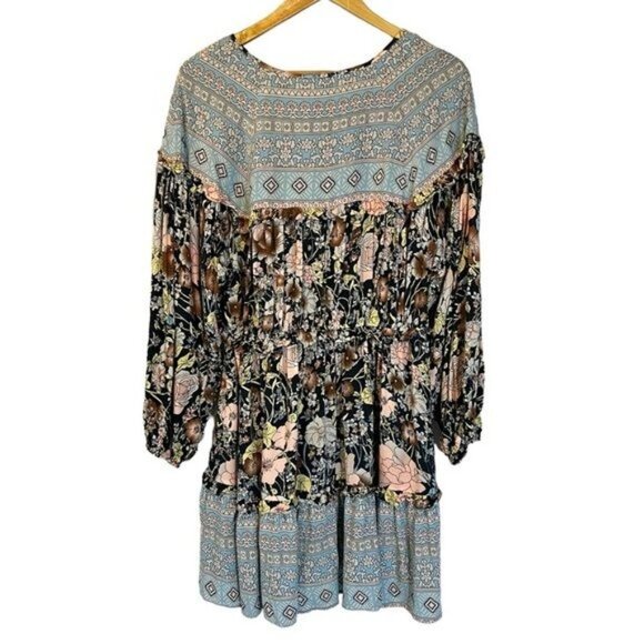 Saints & Hearts Floral Long Sleeve Dress M Boho Cottagecore Hippie Flowy Western - Picture 3 of 7